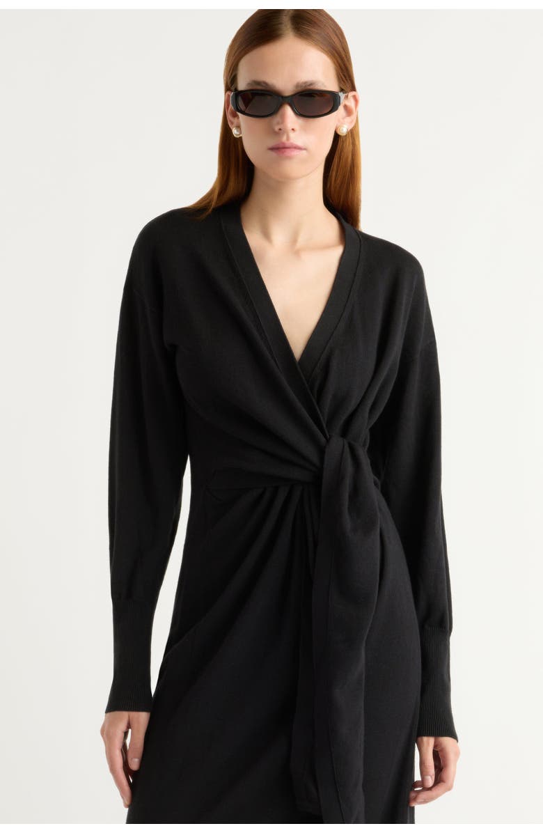 Modern Citizen Linden Front-Wrap Sweater Dress, Alternate, color, Black