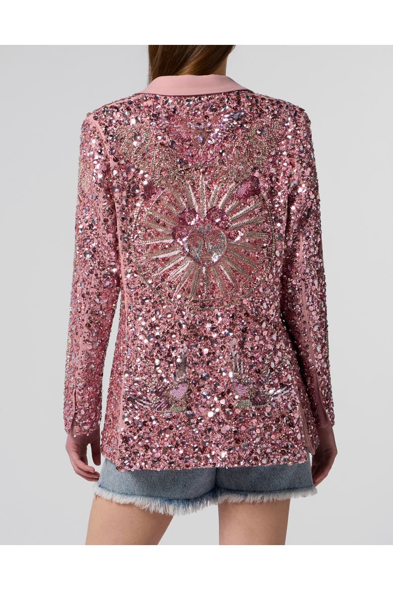 Boyfriend's Fit Blazer Butterfly Tattoo Paillettes Women, Alternate, color, rose/pink