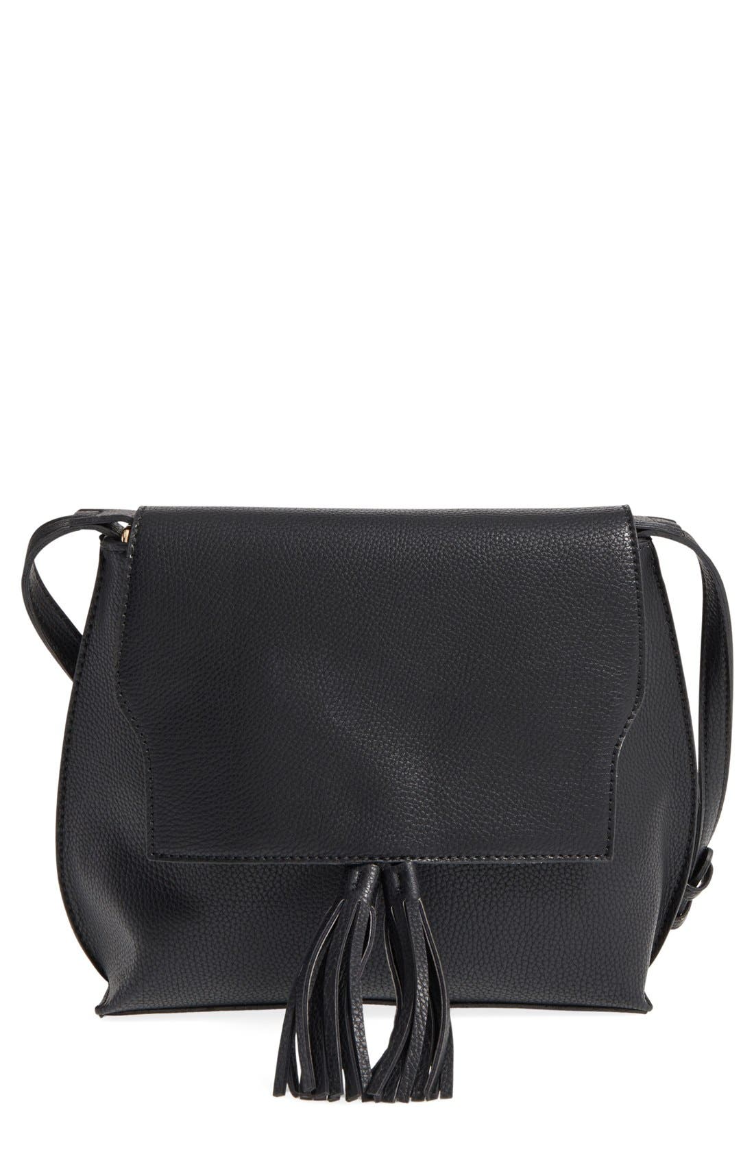 Sole Society Tassel Faux Leather Crossbody Bag, Main, color, 