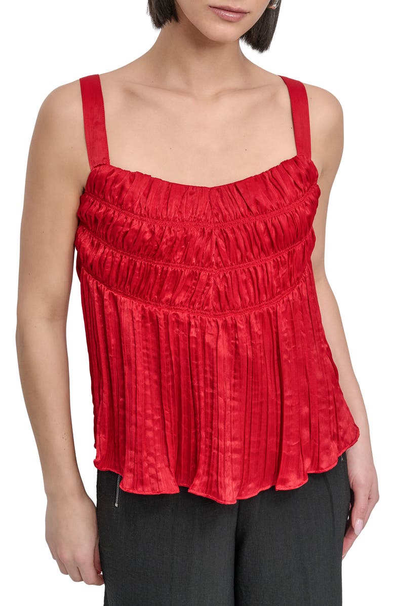 DKNY Crushed Pleats Sleeveless Top, Main, color, Summer Cherry