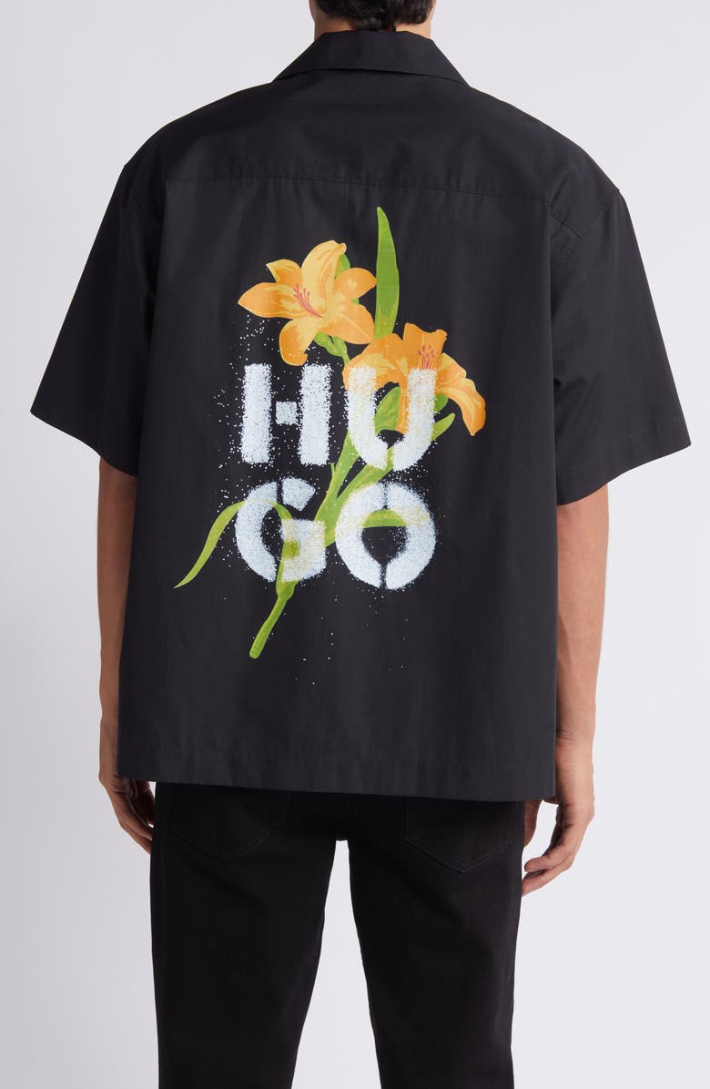 HUGO Egeeno Logo Oversize Camp Shirt, Alternate, color,
