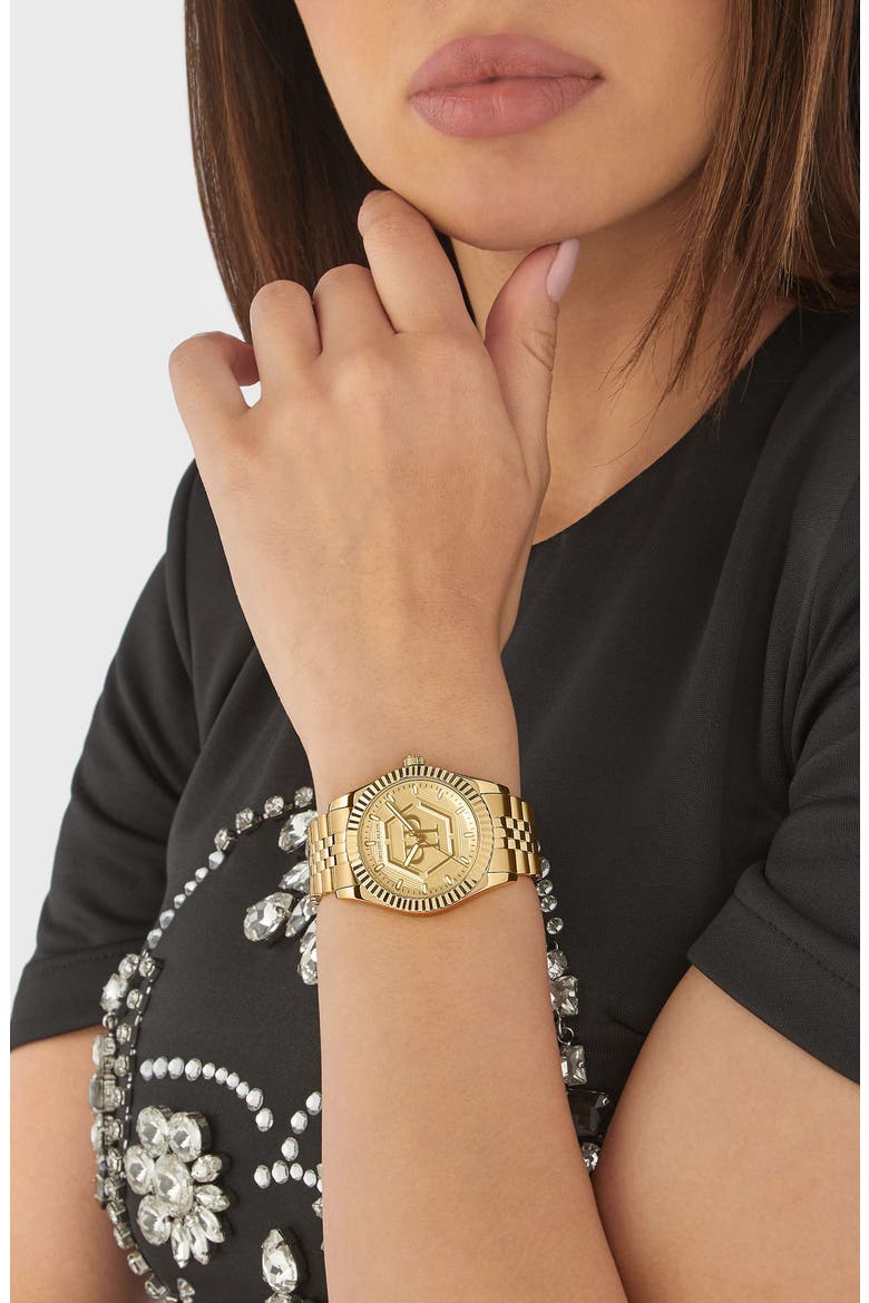 Date Superlative Bracelet Watch, 38mm, Alternate, color, IP YELLOW GOLD