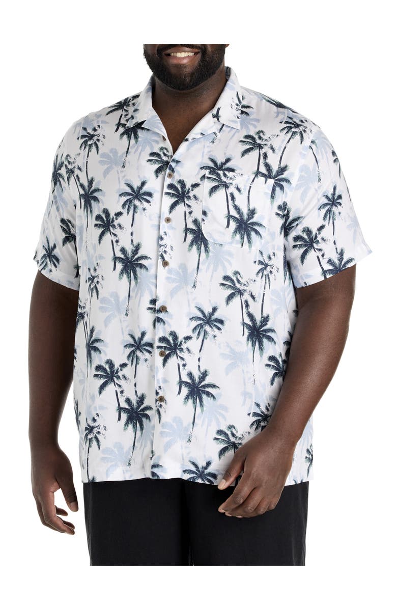 Oak Hill by DXL Big & Tall Palm Tree Print Sport Shirt, Main, color, White Multi