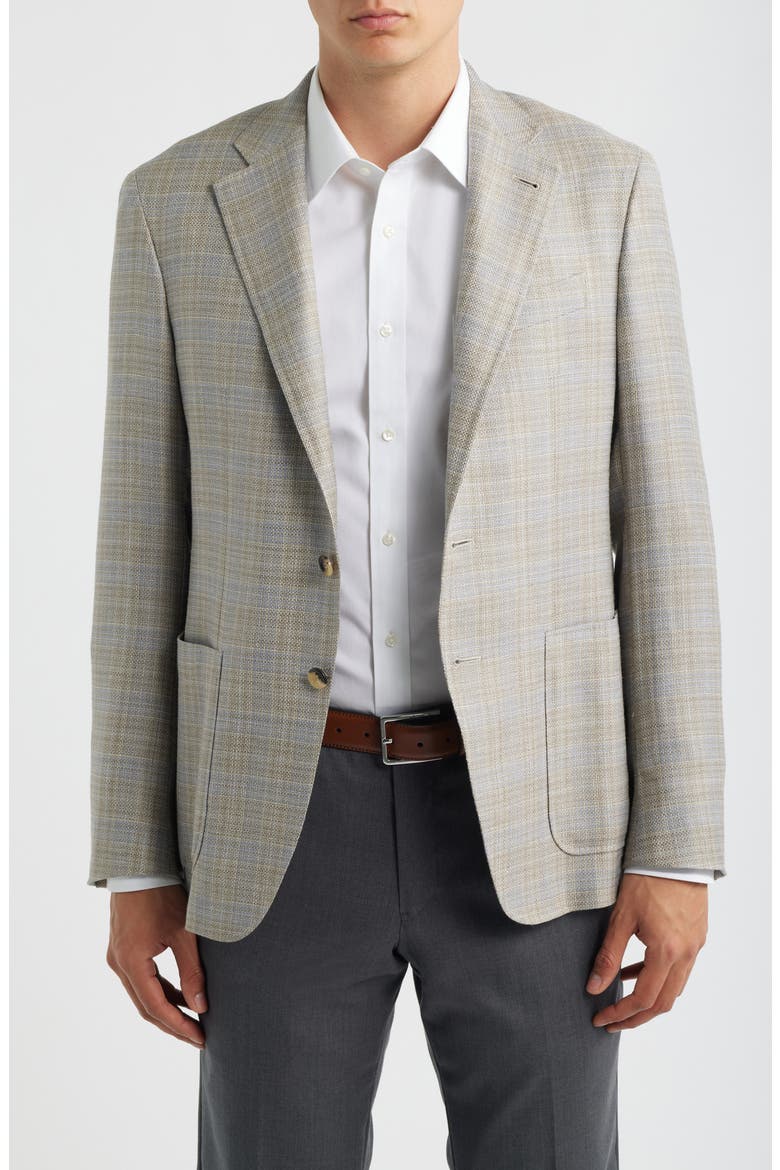 Kei Trim Fit Plaid Slub Wool & Silk Blend Sport Coat, Main, color, BEIGE