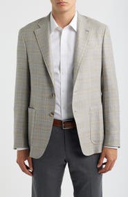 Canali Kei Trim Fit Plaid Slub Wool & Silk Blend Sport Coat