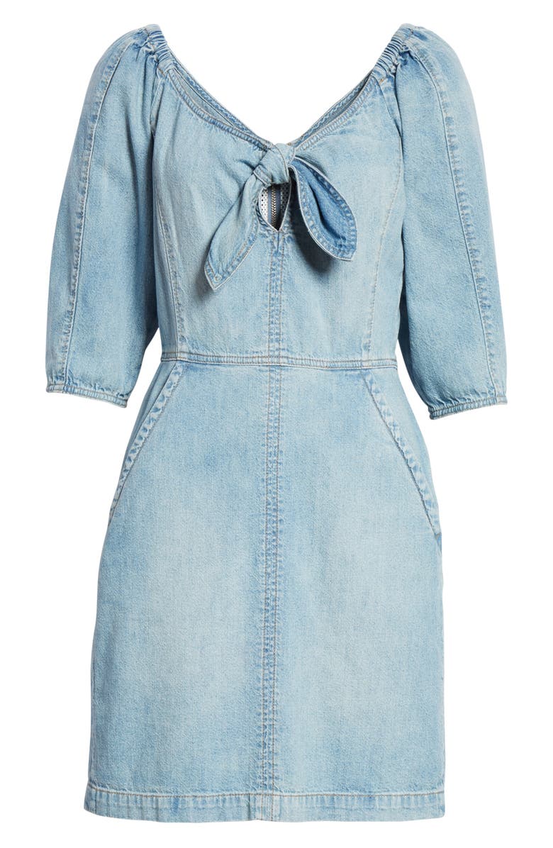 La Vie Rebecca Taylor Tie Neck Denim Dress, Alternate, color, 