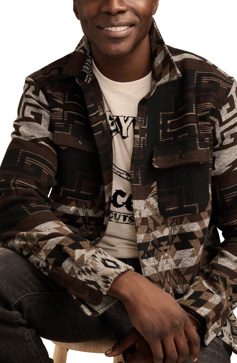 Lucky Brand Humboldt Jacqard Geo Print Flannel Button-Up Overshirt, Alternate, color, 