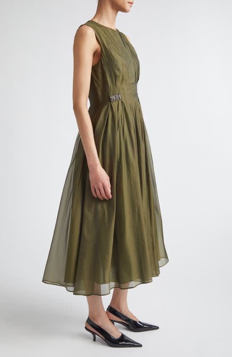 Fit & Flare Silk Blend Organza Midi Dress