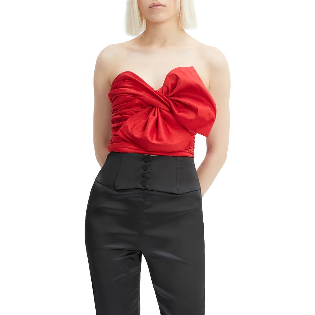 Bardot Lexana Bow Taffeta Bustier Top In Red