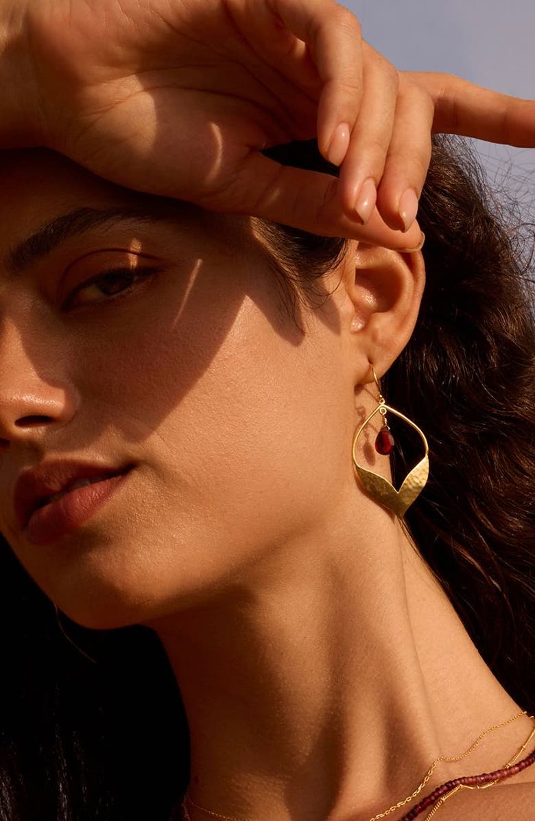 Satya Jewelry Infinite Possibilities Garnet Lotus Earrings, Alternate, color, Red