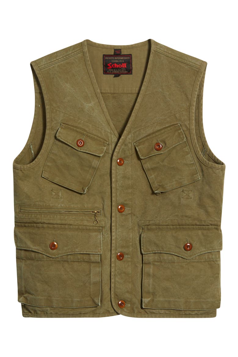 Stonewashed Compound Cotton Vest, Alternate, color, OLIVE