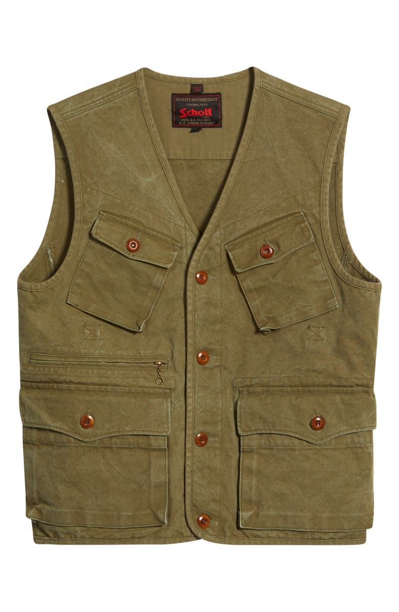 Schott NYC Stonewashed Compound Cotton Vest, Alternate, color, Olive