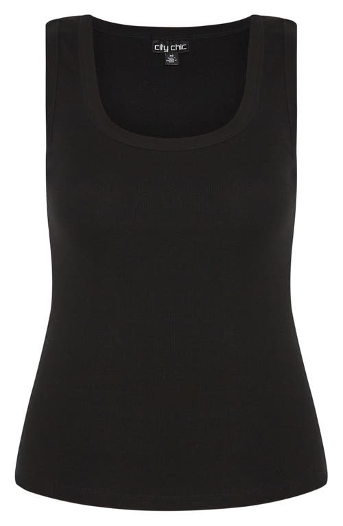 City Chic Lana Stretch Cotton Rib Tank In Black