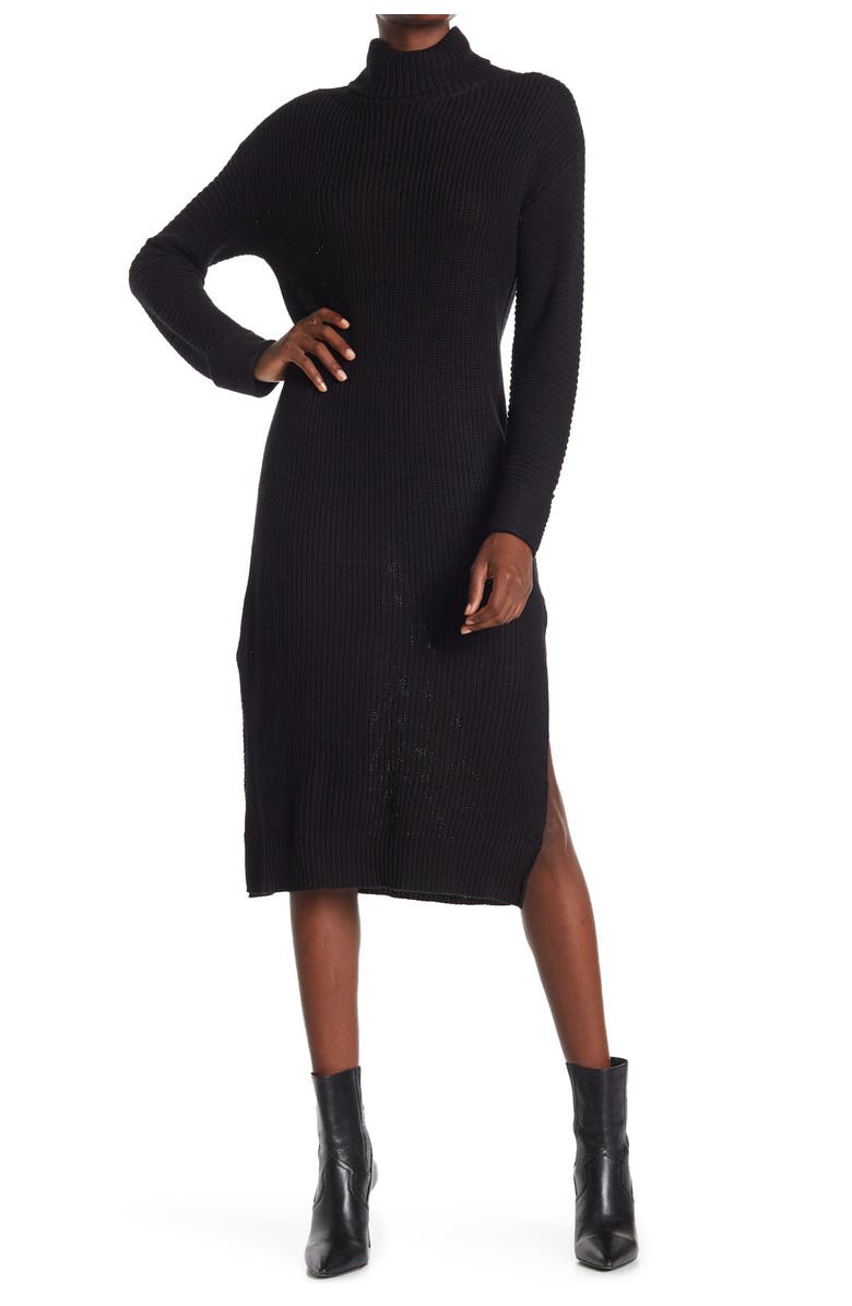 STITCHDROP Turtle Rib Knit High Slit Sweater Dress, Main, color,