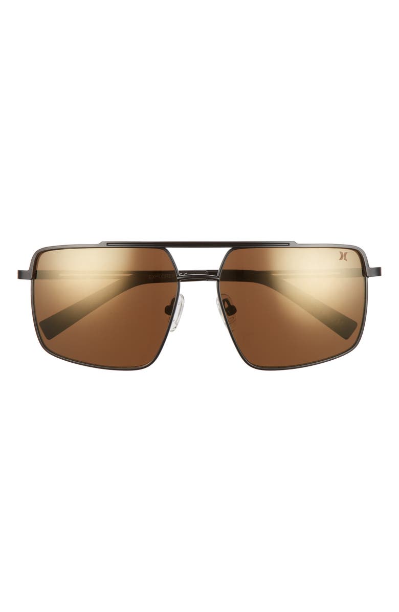 Hurley Explorer 58mm Polarized Navigator Sunglasses, Main, color, Matte Black/ Brown Base