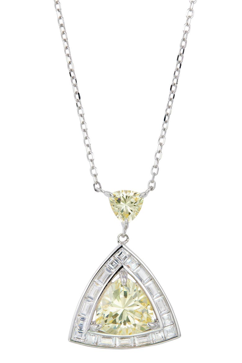 Cubic Zirconia Trillion Halo Pendant Necklace, Main, color, WHITE
