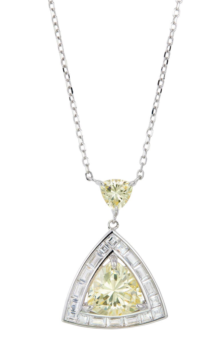 SAVVY CIE JEWELS Cubic Zirconia Trillion Halo Pendant Necklace, Main, color, White