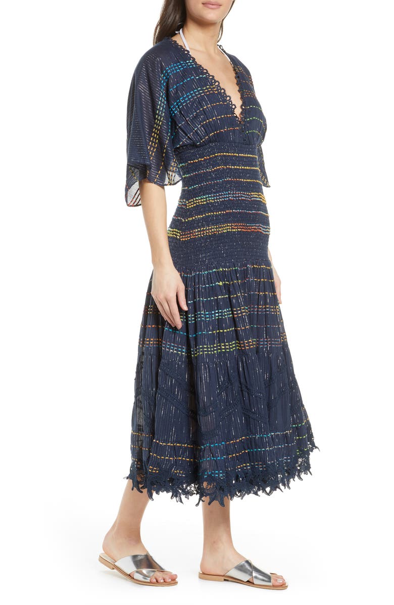 Hemant & Nandita Smocked Stripe Cover-Up Dress, Alternate, color, 