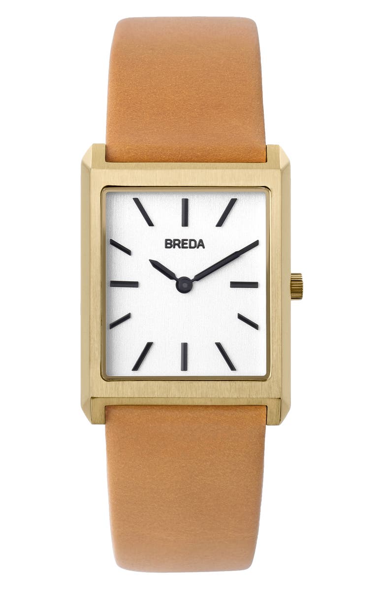 BREDA Virgil Leather Strap Watch, 26mm, Main, color, Gold/ Clay/ Ivory