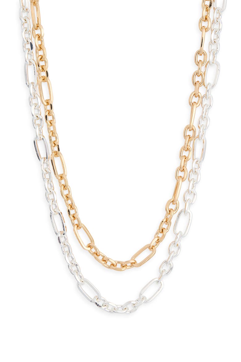 Set of 2 Mixed Metal Chain Link Necklaces, Main, color, GOLD- SILVER