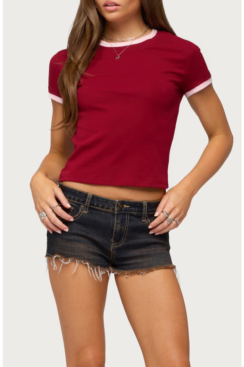 Opaline Contrast Trim T-Shirt, Main, color, BURGUNDY