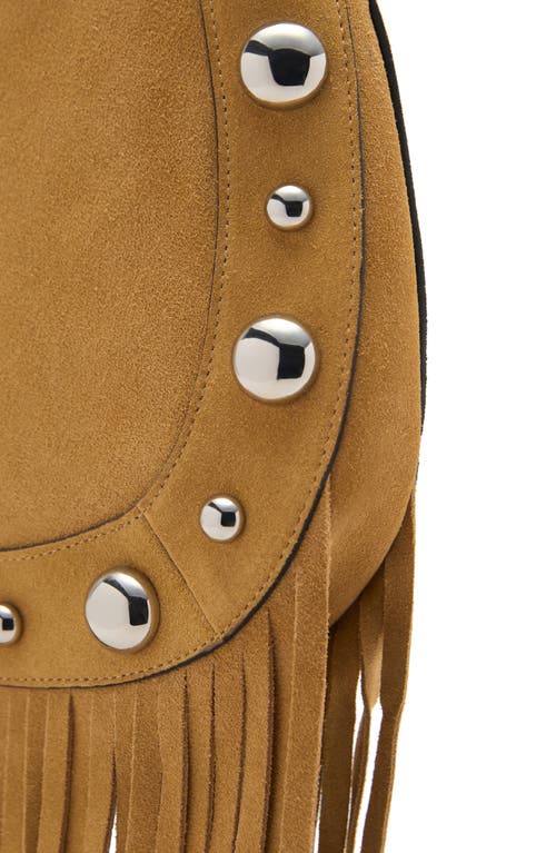 Mango Studded Fringe Suede Shoulder Bag In Yellow