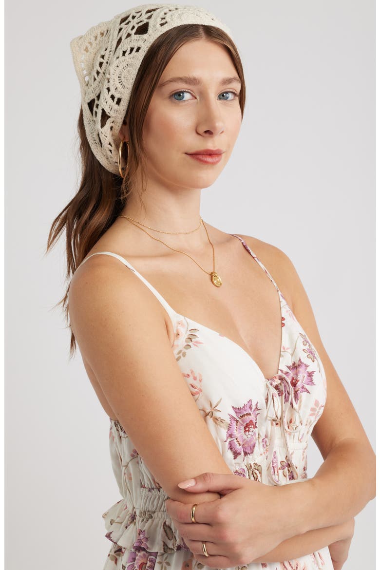 Crochet Trim Bandana, Alternate, color, IVORY