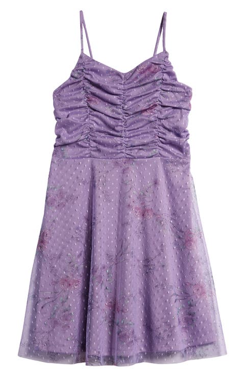 Kids' Floral Print Swiss Dot Mesh Dress (Big Kid)