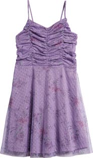 Ava & Yelly Kids' Floral Print Swiss Dot Mesh Dress