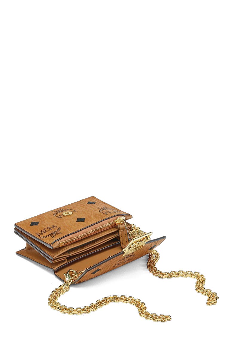 Tracy Chain Card Wallet in Visetos, Alternate, color, Cognac