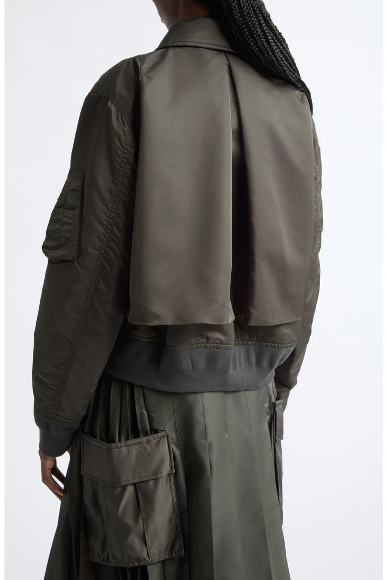 Layered Nylon Twill Bomber Jacket, Alternate, color, DARK KHAKI