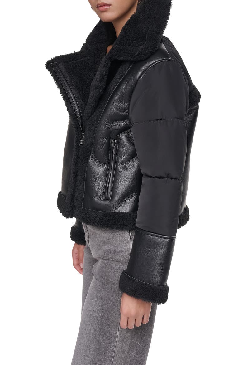 Puff-Sleeve Faux Shearling Jacket, Alternate, color, BLK/ BLACK