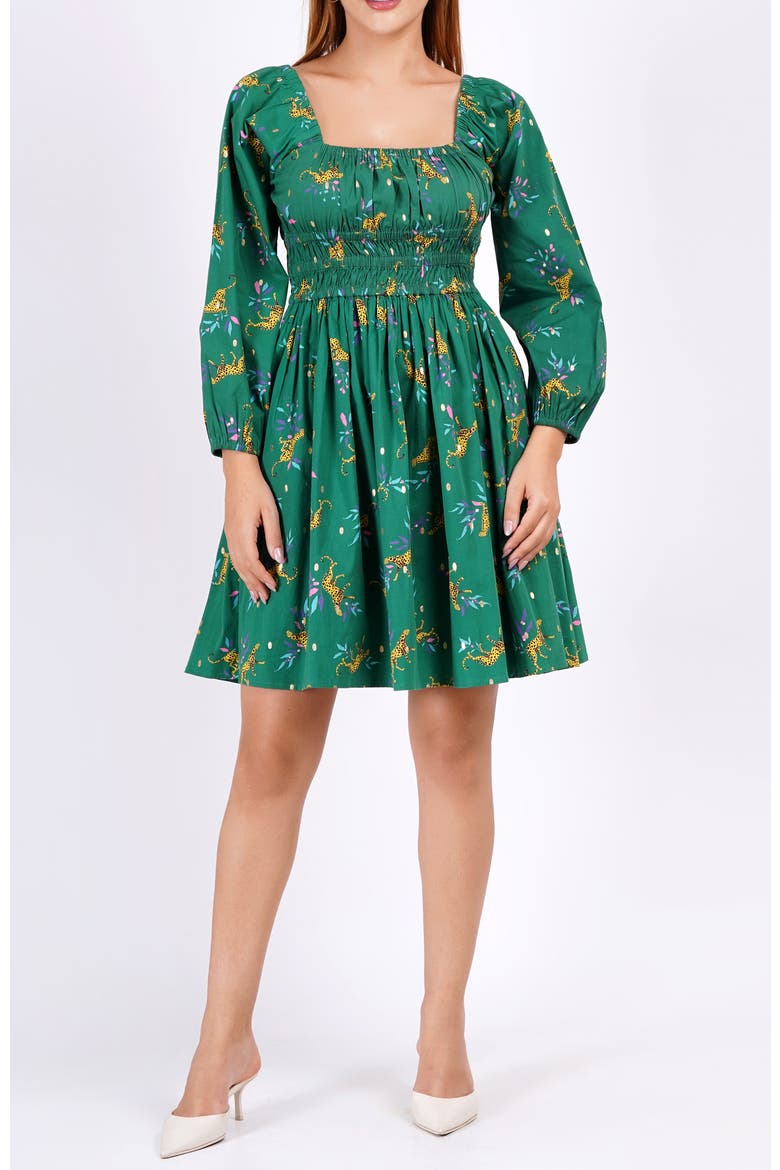 Genevieve Square Neck Mini Dress, Main, color, Lucky Cheetah Verdant Green