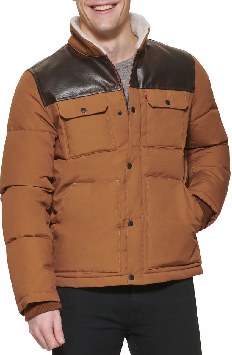 Levi's Woodsman High Pile Fleece Puffer Jacket, Main, color, Brown Combo