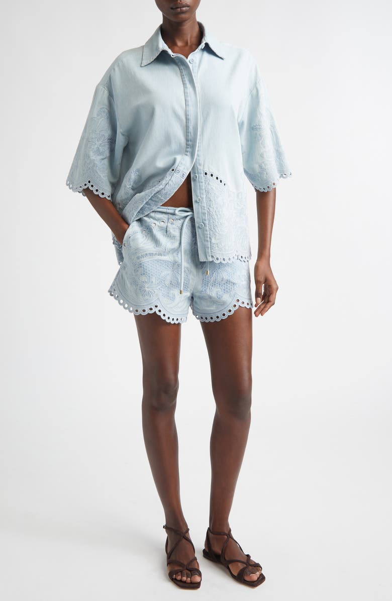 Zimmermann Daylight Embroidered Denim Shirt, Alternate, color, Ice Storm