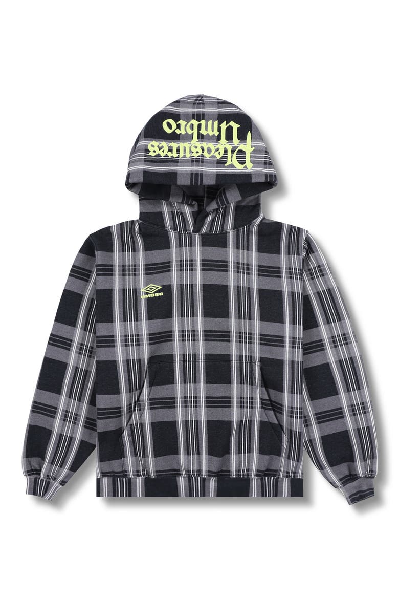 x Umbro Spine Plaid Pullover Hoodie, Alternate, color, BLACK