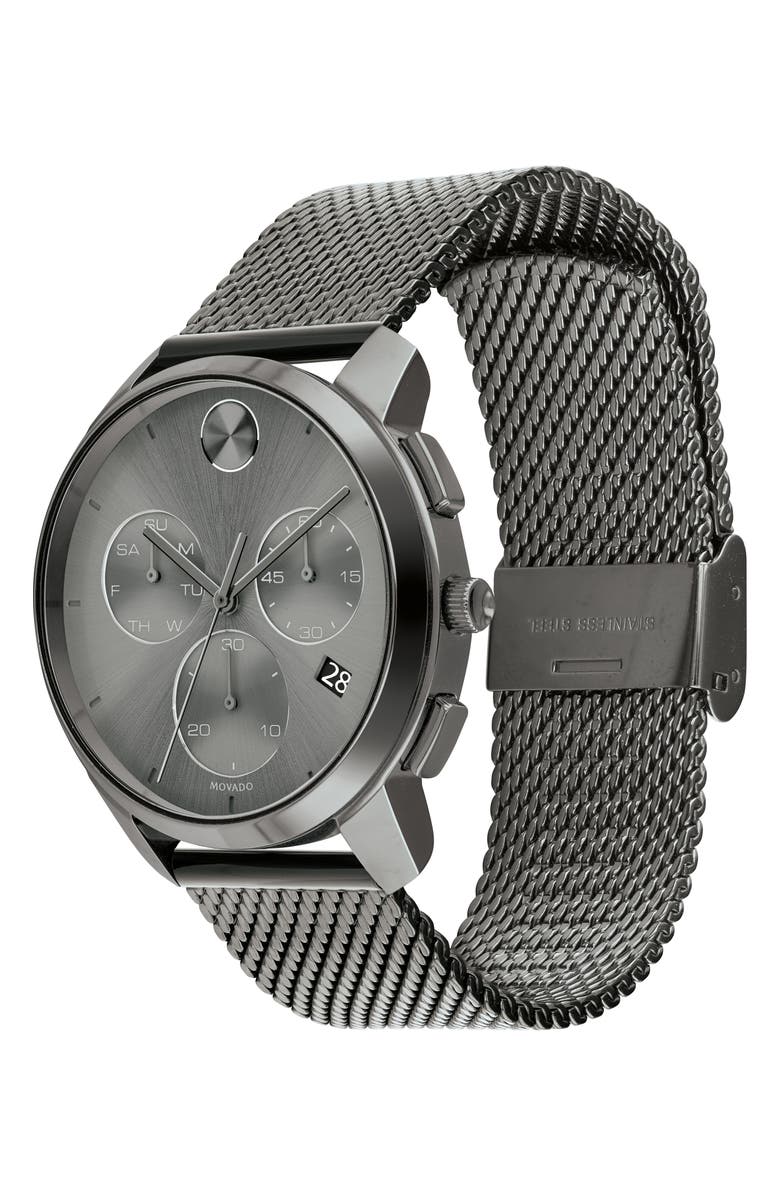 Movado Bold Chronograph Mesh Strap Watch, 42mm, Alternate, color, Gray