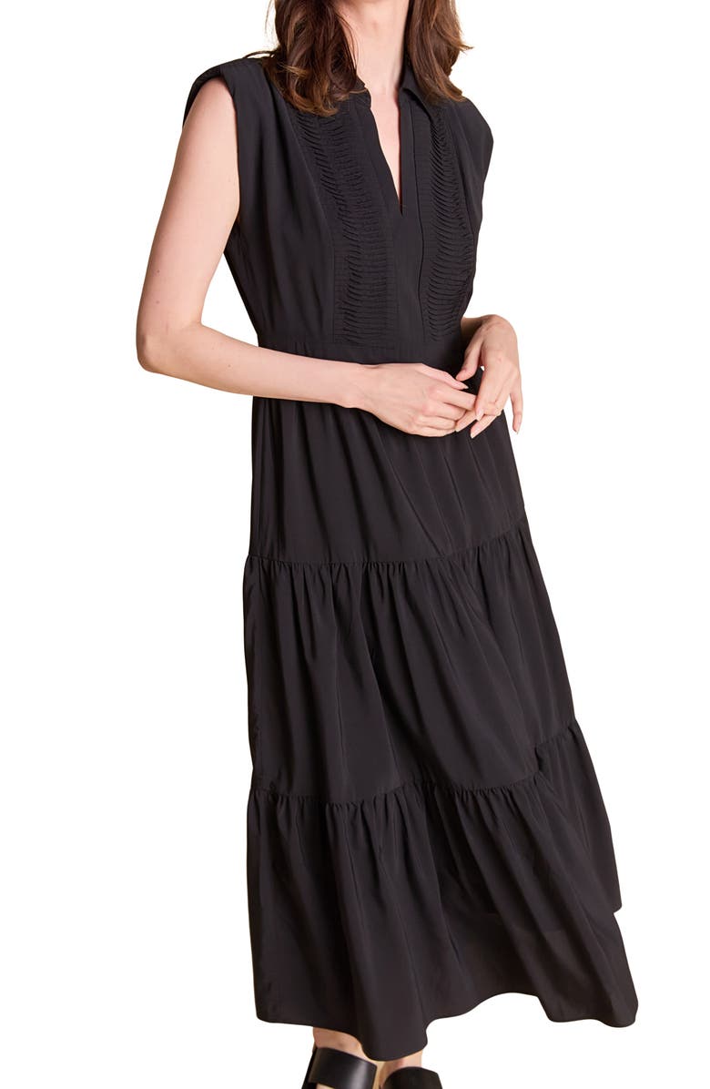 Endless Rose Pintuck Detail Tiered Midi Dress, Alternate, color, Black