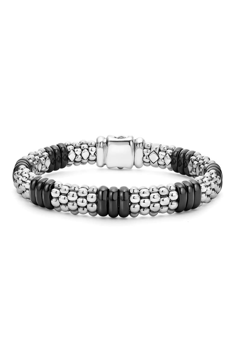 Black Caviar Ceramic Rope Bracelet, Main, color, BLACK/ SILVER