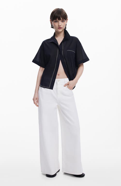 Desigual Embroidered Button-up Shirt In Black