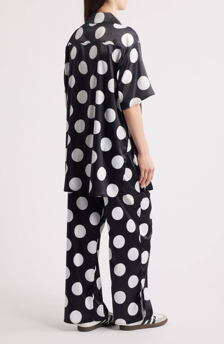 Dressed in Lala Dream So Big Polka Dot Satin Button-Up Shirt & Wide Leg Pants Set, Alternate, color, Black/ White