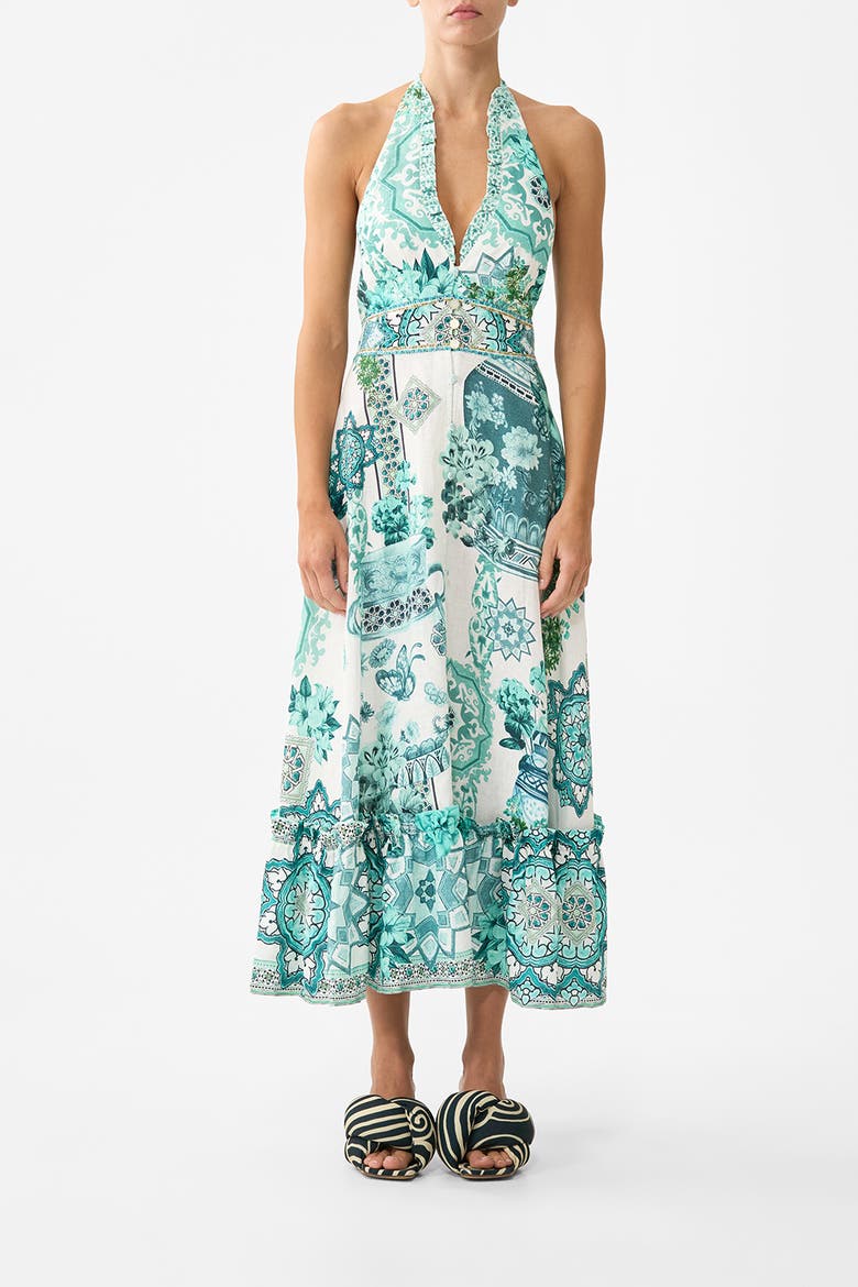 Ruffle Neck Halter Dress, Main, color, Balearic Bebé