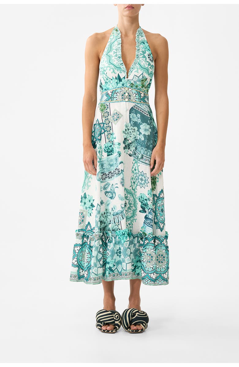 Camilla Ruffle Neck Halter Dress, Main, color, Balearic Bebé