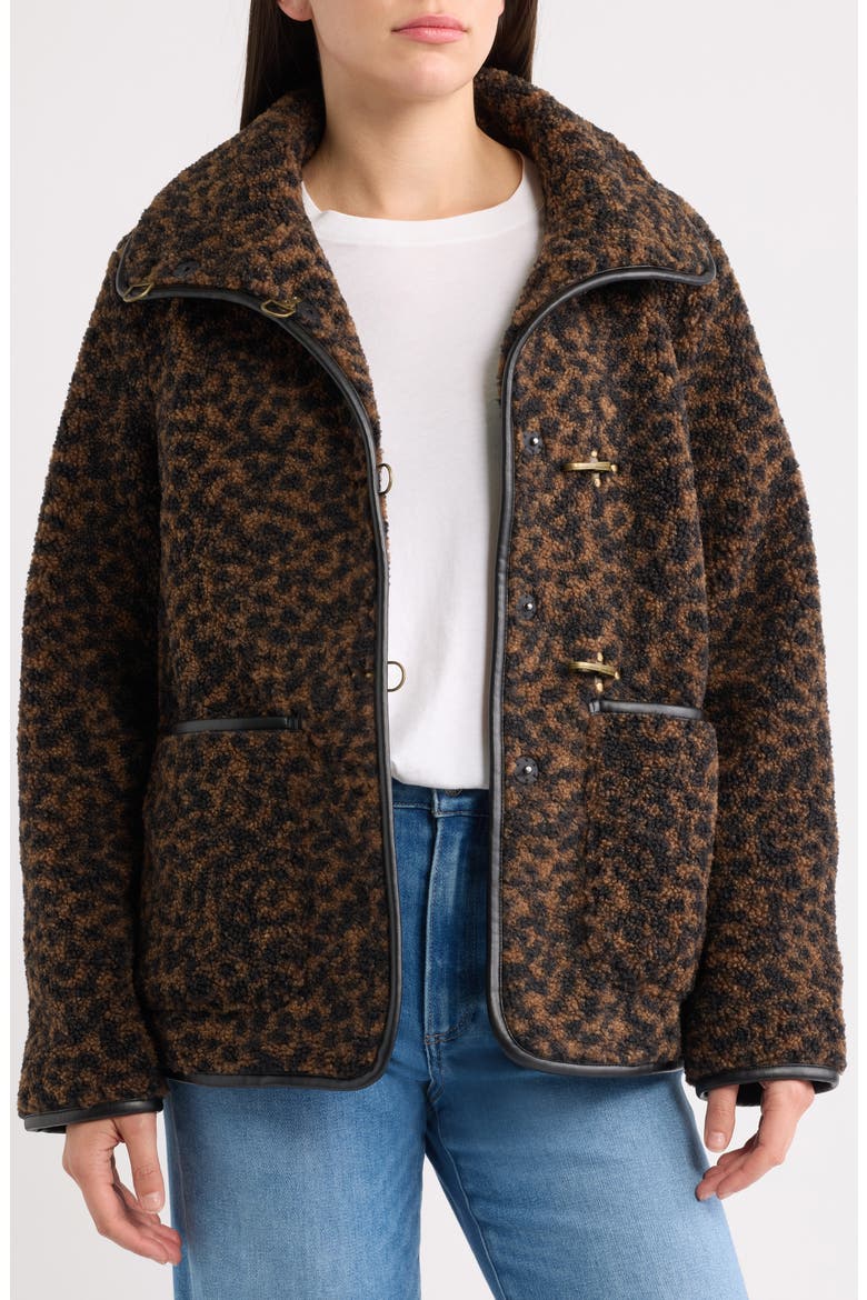 High Pile Fleece Coat, Alternate, color, BROWN LEOPARD