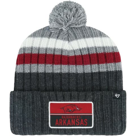 Men's '47 Charcoal Arkansas Razorbacks Stack Striped Cuffed Knit Hat with Pom