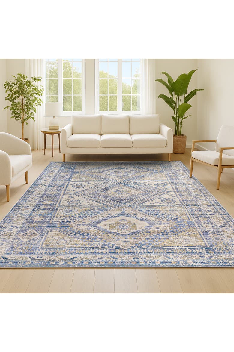 Darija Ornate Geometric Medallion Area Rug, Alternate, color, Blue