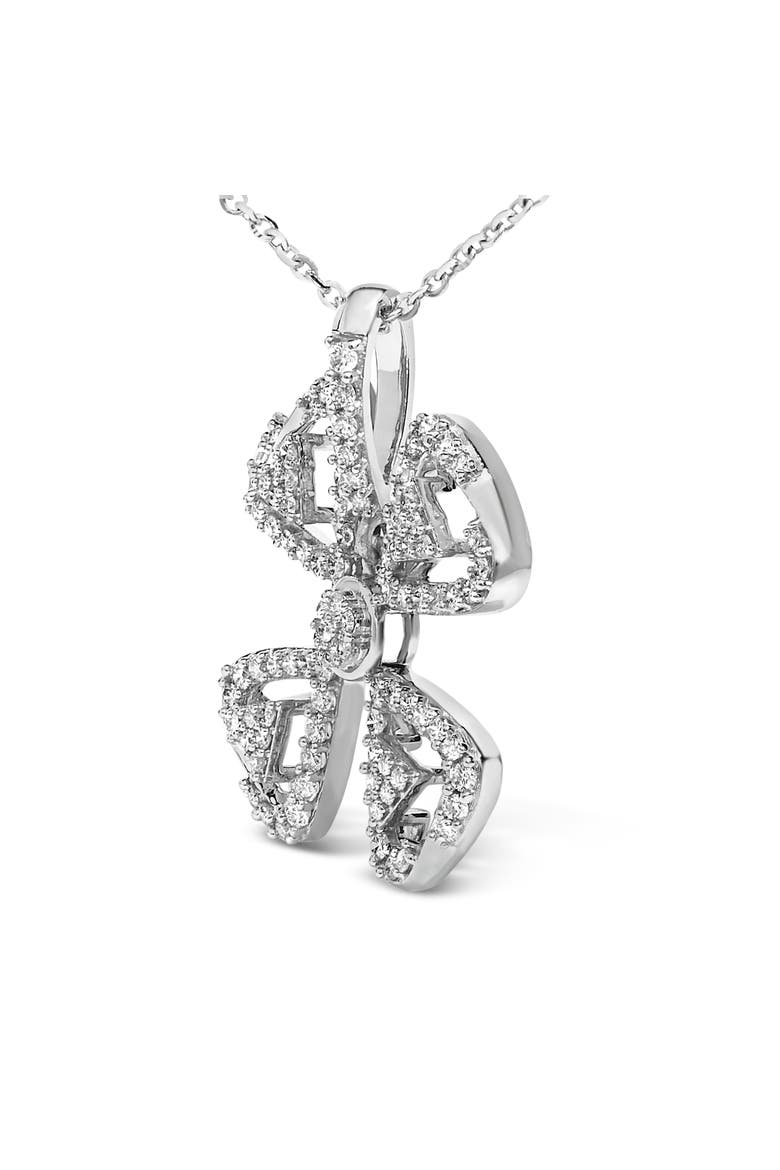 14K White Gold 5/8 Cttw Diamond 4 Leaf Floral Pendant Necklace, Alternate, color, White