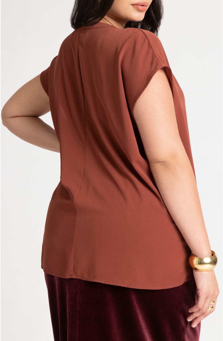 ELOQUII Notch Collar Blouse, Alternate, color, Topaz Brown