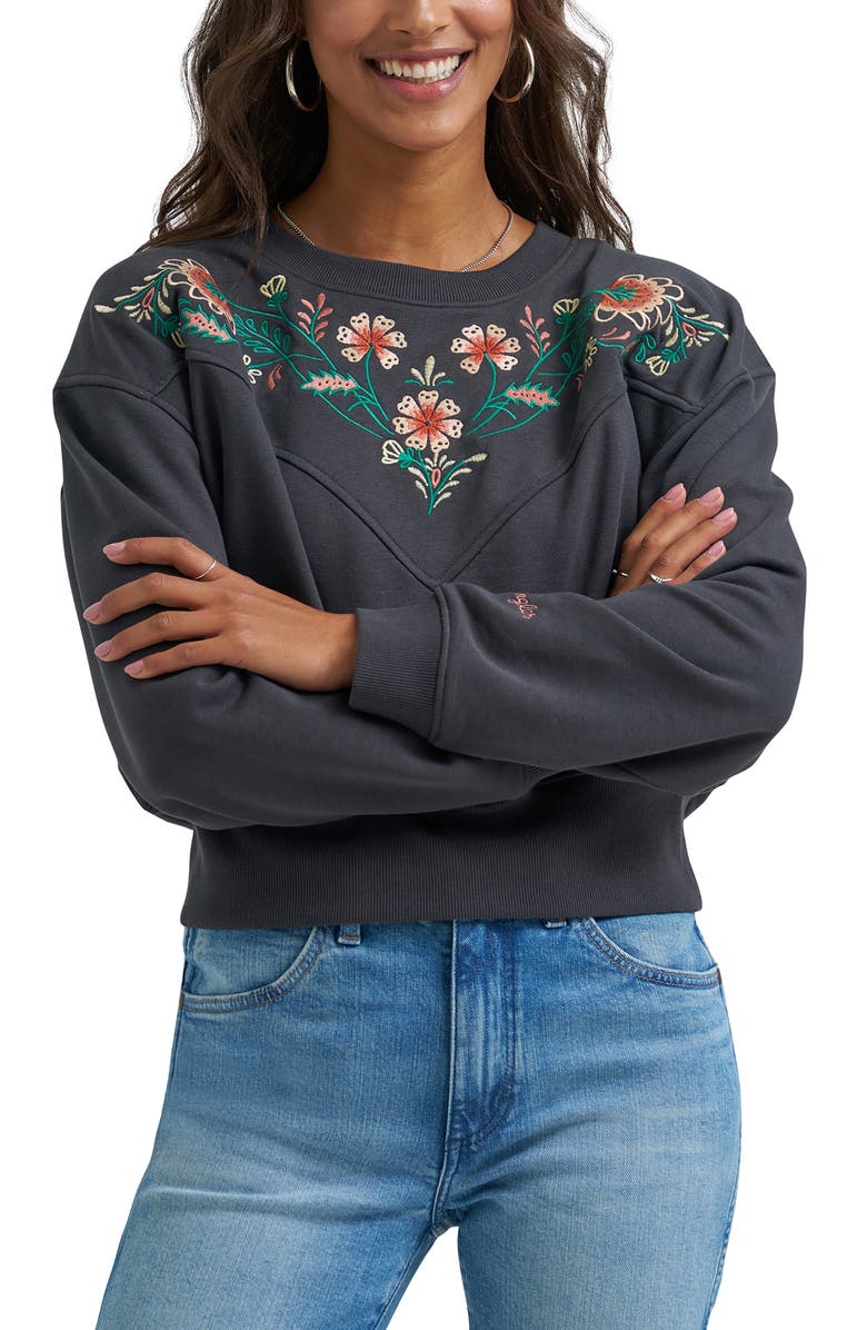 Wrangler Floral Embroidered Yoke Sweatshirt, Main, color, 