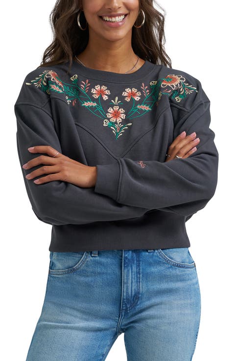 Floral Embroidered Yoke Sweatshirt